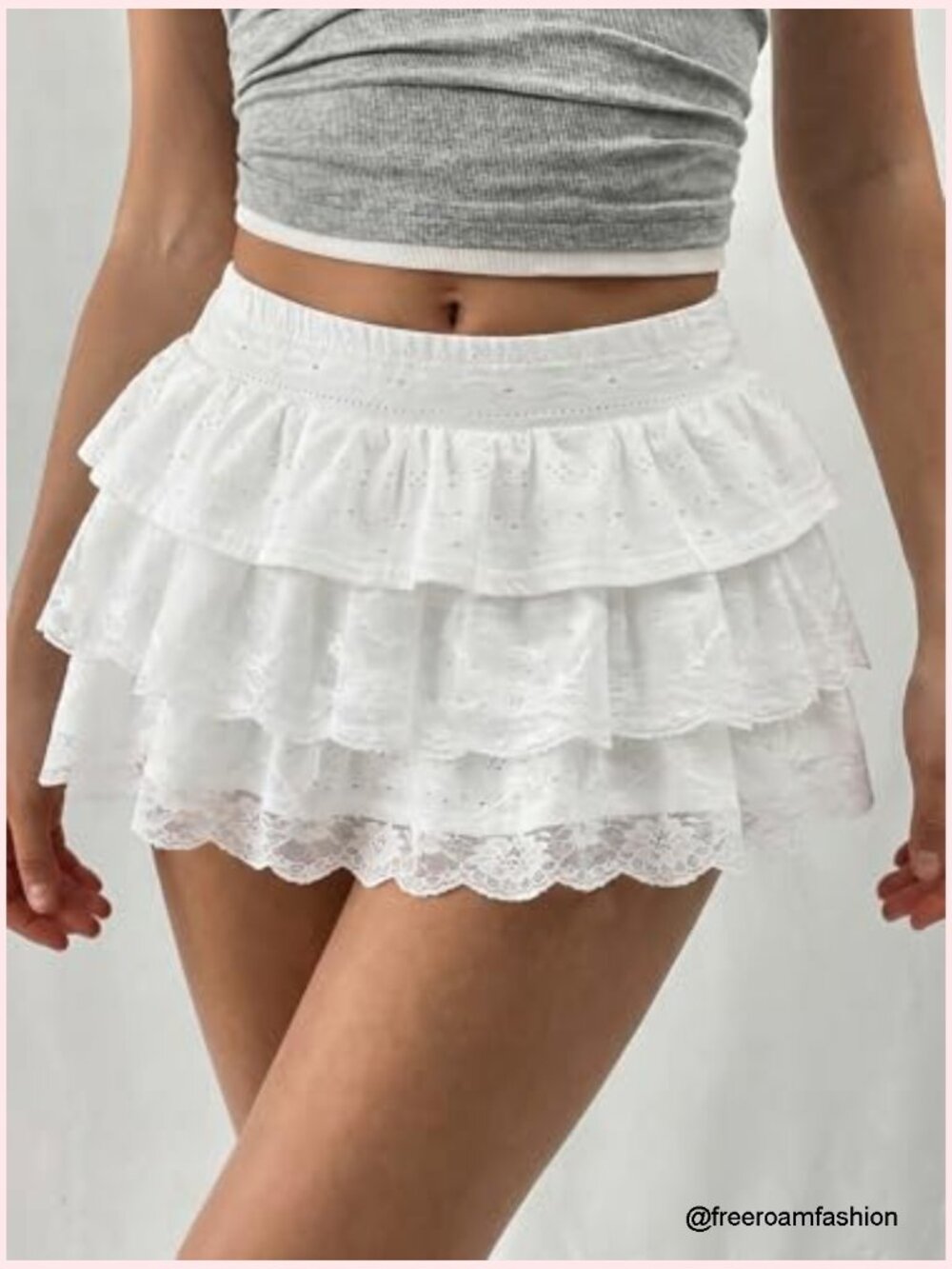 Y2K Lace Mini Skirt with Shorts High Waisted A-Line Skort Ruffle Layered - Picture 4 of 7